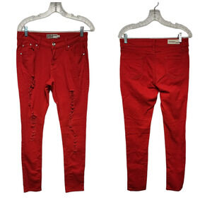 GoGo Jeans Juniors Size 9 Pockets Distressed Fringe Hem Red Skinny Denim Jeans